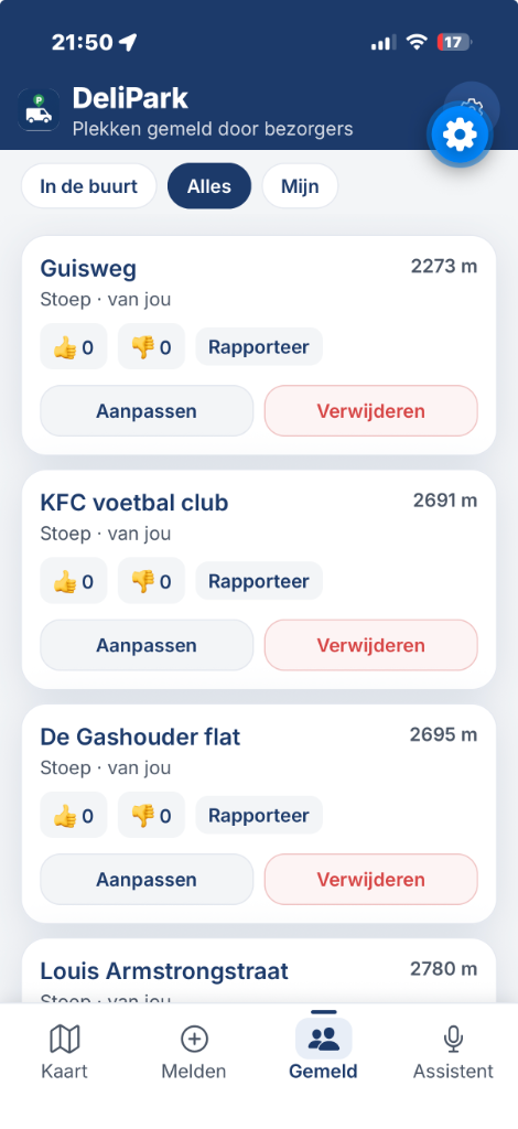 DeliPark lijst met plekken gemeld door bezorgers